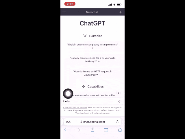 シンプルな英語でのチャット（ChatGPT）